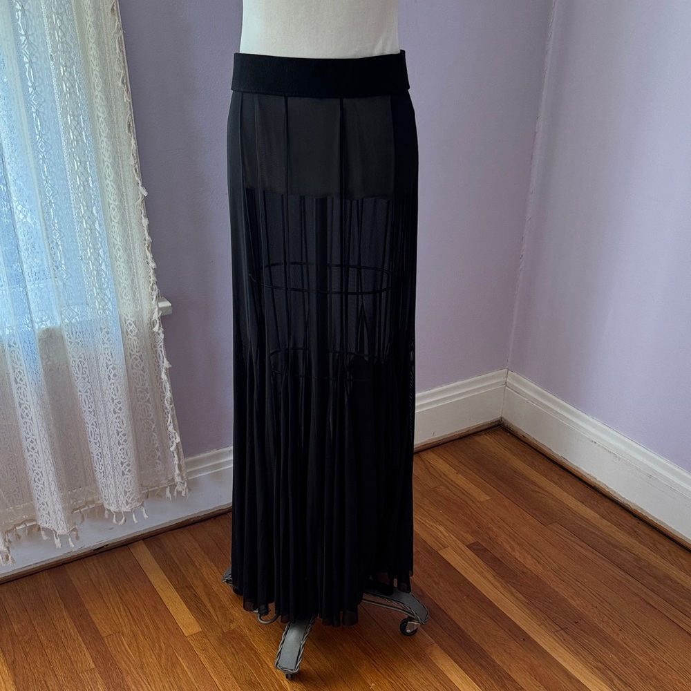 Free People Intimately Godet Girl Half Slip Black Sheer Maxi Skirt M - Picture 2 of 8